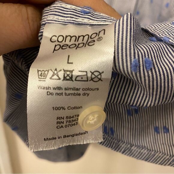 Common People short sleeve button down casual micro pinstripe Shirt prep mens L - Picture 7 of 8